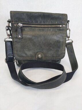 FOSSIL Leather Purse Women Black Shoulder Crossbody Multi Pocket Distressed VTG